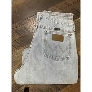 Wrangler 936 cowboy cut slim fit jeans men's 33x36 blue light wash denim solid